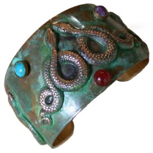 Elaine Coyne Collectible Artwear Egyptian Serpents Cuff Bracelet - Carnelian, Charoite, Turquoise - USA Made