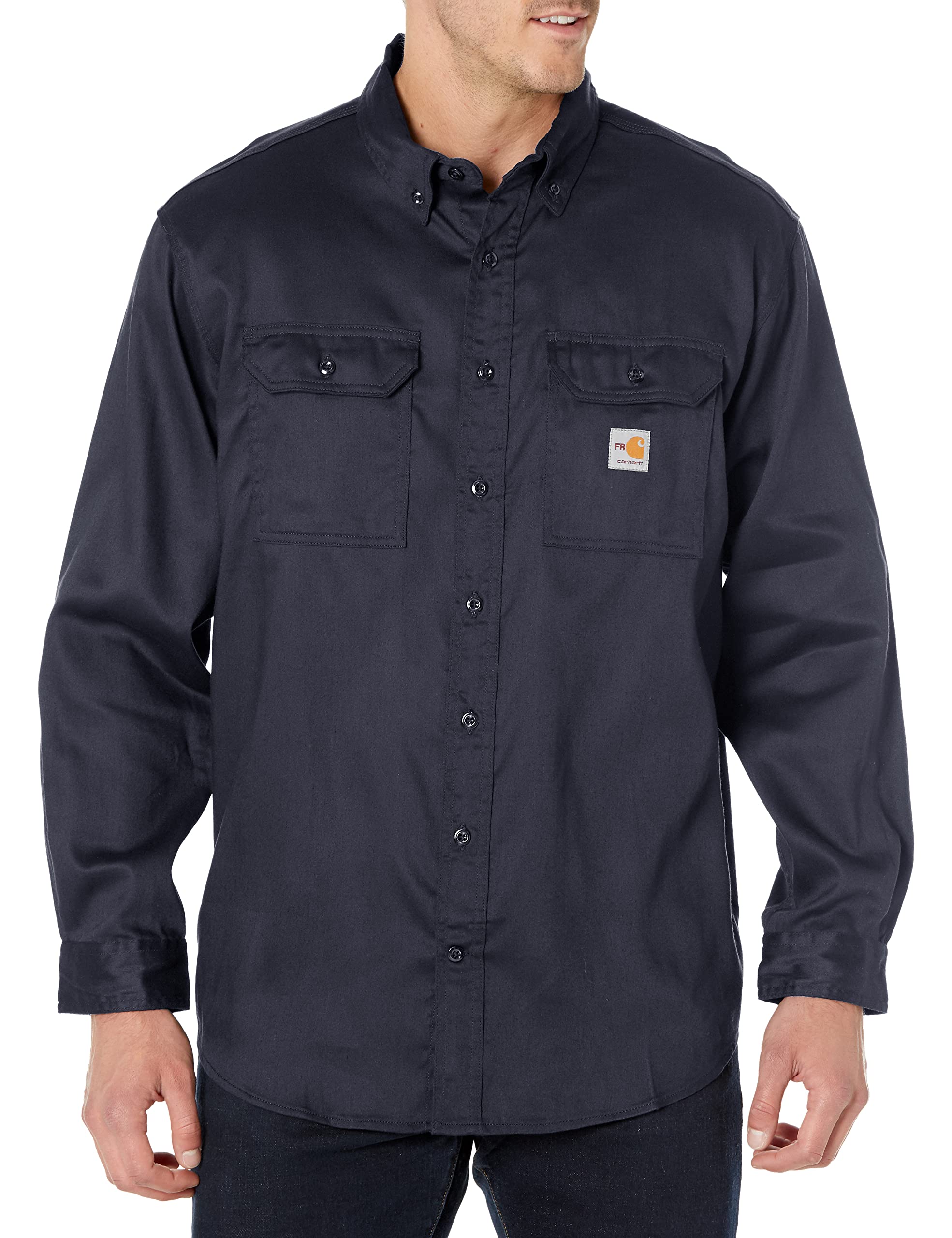 Carhartt mens Flame Resistant Lightweight Twill (Big & Tall) button down shirts, Dark Navy, XX-Large Tall US