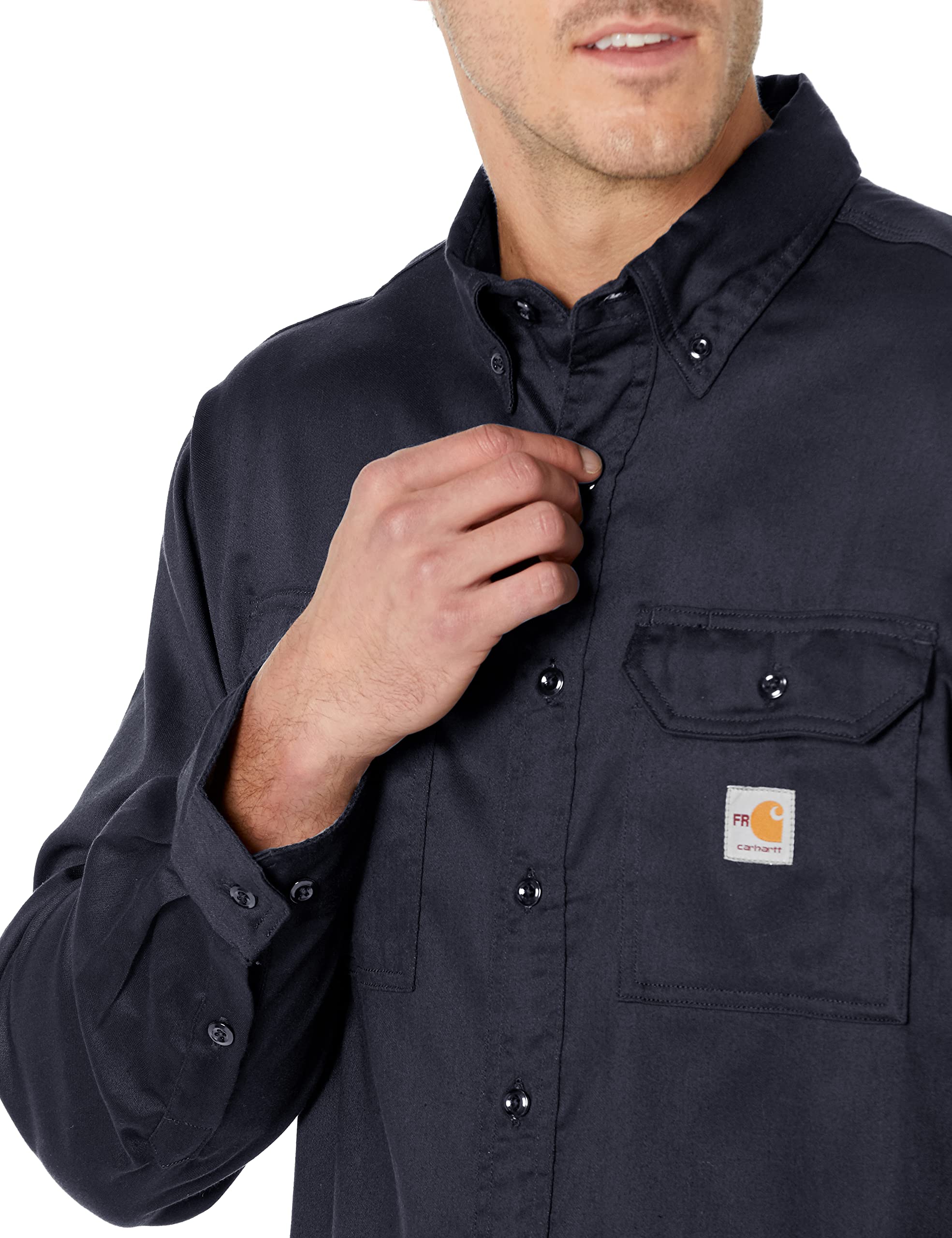 Carhartt mens Flame Resistant Lightweight Twill (Big & Tall) button down shirts, Dark Navy, XX-Large Tall US