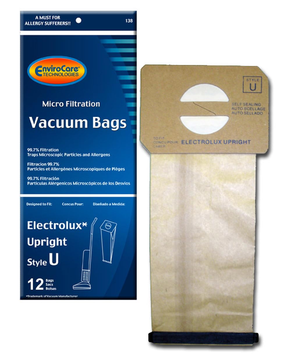 EnviroCare Replacement Micro Filtration Vacuum Cleaner Dust Bags made to fit Electrolux Upright Style U and ProTeam Prolux, ProCare & ProForce Uprights 12 pack