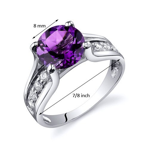 PEORA Amethyst Cathedral Solitaire Ring for Women 925 Sterling Silver, Natural Gemstone Birthstone, 1.75 Carats Round Shape 8mm, Size 6