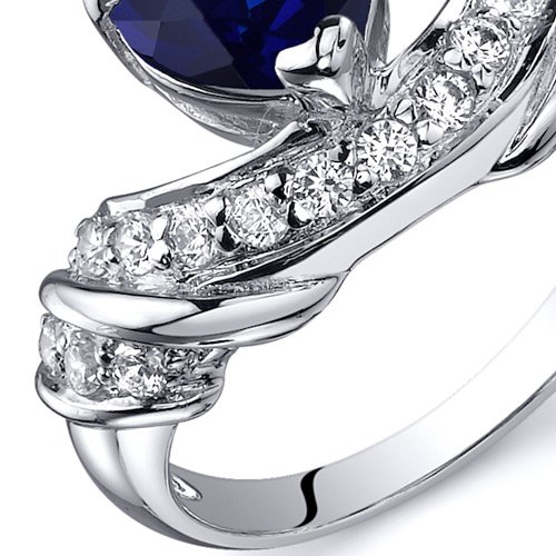 PEORA Created Blue Sapphire Heart Ring for Women in Sterling Silver, Statement Solitaire Design, 2 Carats total, Comfort Fit, Size 7