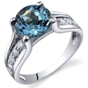 peora london blue topaz cathedral solitaire ring for women 925 sterling silver, natural gemstone birthstone, 2.25 carats round shape 8mm, size 8