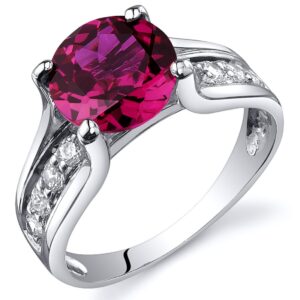 Solitaire Style 2.50 carats Cubic zirconia Ruby Ring in Sterling Silver Rhodium Finish Size 9, Available in Sizes 5 thru 9