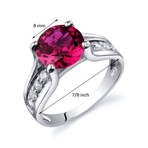 Solitaire Style 2.50 carats Cubic zirconia Ruby Ring in Sterling Silver Rhodium Finish Size 9, Available in Sizes 5 thru 9