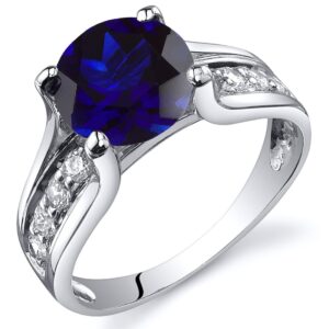 PEORA Created Blue Sapphire Cathedral Solitaire Ring for Women 925 Sterling Silver, 2.75 Carats Round Shape 8mm, Size 8