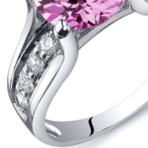 PEORA Created Pink Sapphire Cathedral Solitaire Ring for Women 925 Sterling Silver, 2.75 Carats Round Shape 8mm, Size 5