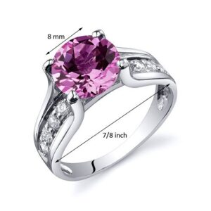 PEORA Created Pink Sapphire Cathedral Solitaire Ring for Women 925 Sterling Silver, 2.75 Carats Round Shape 8mm, Size 5