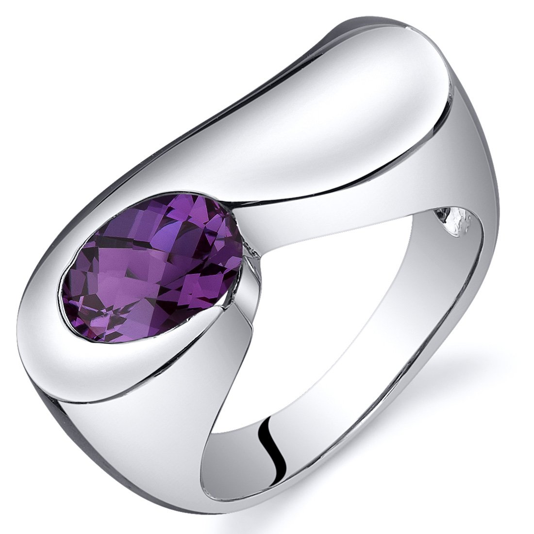 PEORA Simulated Alexandrite Museum Ring 925 Sterling Silver, 1.75 Carats Oval Shape 8x6mm, Comfort Fit, Size 8