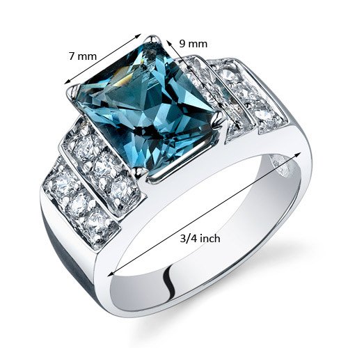 PEORA London Blue Topaz Tier Ring for Women 925 Sterling Silver, Natural Gemstone Birthstone, 2.50 Carats Radiant Cut 9x7mm, Comfort Fit, Size 8