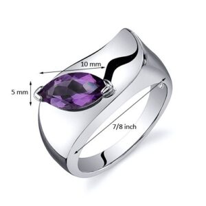 PEORA Amethyst Museum Solitaire Ring for Women 925 Sterling Silver, Genuine Gemstone Birthstone, 1 Carat Marquise Shape 10x5mm, Size 8