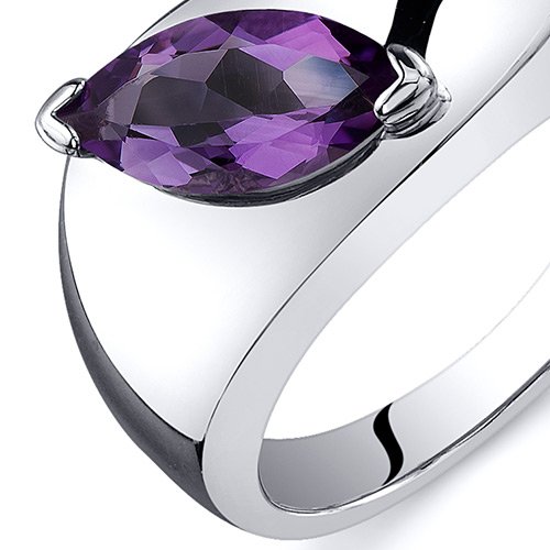 PEORA Amethyst Museum Solitaire Ring for Women 925 Sterling Silver, Genuine Gemstone Birthstone, 1 Carat Marquise Shape 10x5mm, Size 8