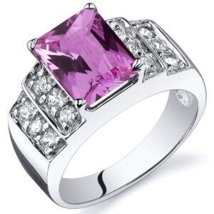 PEORA Created Pink Sapphire Step Ring Sterling Silver 3.00 Carats Size 8