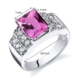 PEORA Created Pink Sapphire Step Ring Sterling Silver 3.00 Carats Size 8