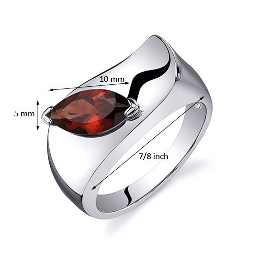 PEORA Garnet Museum Solitaire Ring for Women 925 Sterling Silver, Genuine Gemstone Birthstone, 1.25 Carats Marquise Shape 10x5mm, Size 8