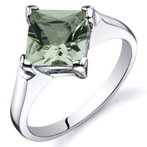 PEORA Green Amethyst Engagement Ring in Sterling Silver, Classic Designer Solitaire, Princess Cut, 7mm, 1.50 Carats, Comfort Fit, Size 6