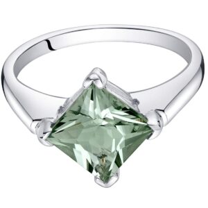 PEORA Green Amethyst Engagement Ring in Sterling Silver, Classic Designer Solitaire, Princess Cut, 7mm, 1.50 Carats, Comfort Fit, Size 6