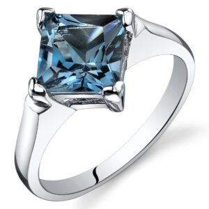 PEORA London Blue Topaz Engagement Ring for Women 925 Sterling Silver, Natural Gemstone, 2 Carats Princess Cut 7mm, Comfort Fit, Size 6