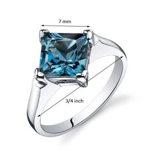 PEORA London Blue Topaz Engagement Ring for Women 925 Sterling Silver, Natural Gemstone, 2 Carats Princess Cut 7mm, Comfort Fit, Size 6