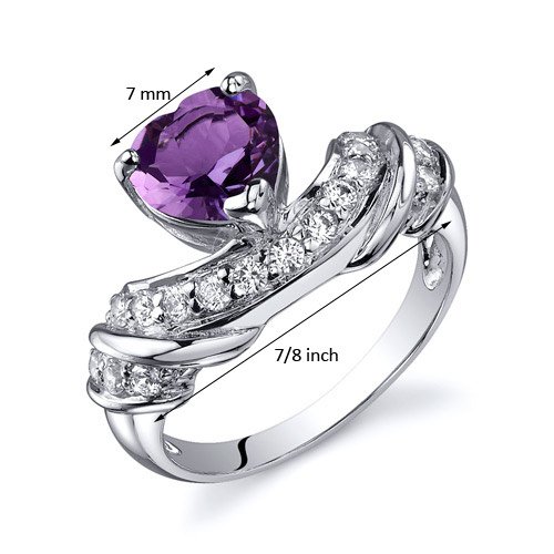 PEORA Amethyst Heart Promise Ring in Sterling Silver, 1 Carat total, Comfort Fit, Size 7