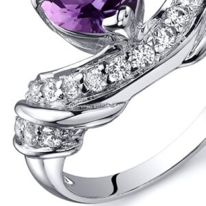 PEORA Amethyst Heart Promise Ring in Sterling Silver, 1 Carat total, Comfort Fit, Size 7