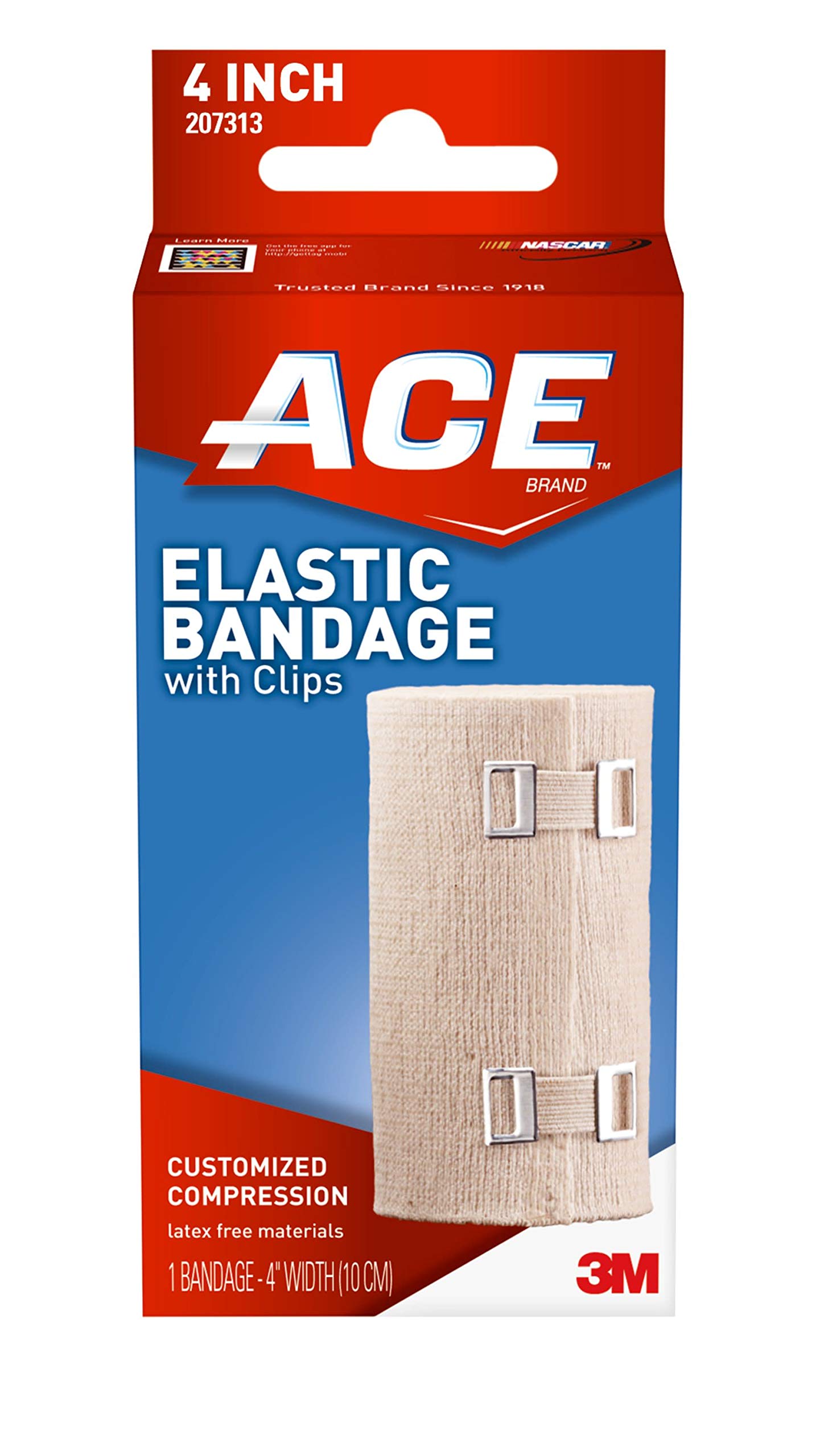 ACE 4 Inch Elastic Bandage with Clips, Beige, Ideal for Sports, Comfortable design with soft feel, Wash and Reuse