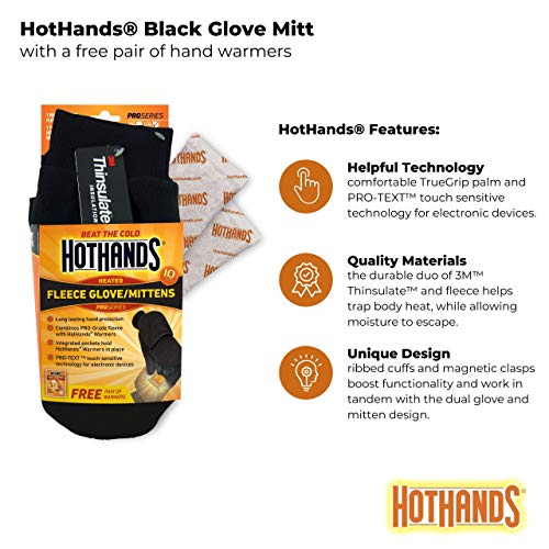 Hothands Large/Extra Large Fleece Glove Mitts, Black, Large/x-Large (MB2)