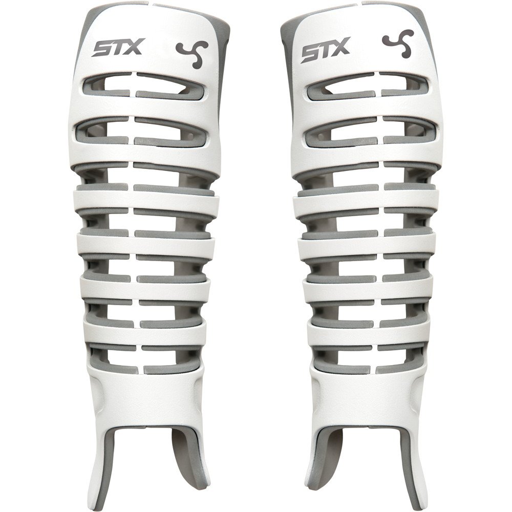 STX Lacrosse Goalie Valor Shin Guards, L/XL, Pair, White