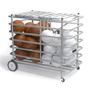 tandem sport double-sided ball cage - portable ball storage - locking ball cage - sport equipment storage - ball cart with wheels - silver