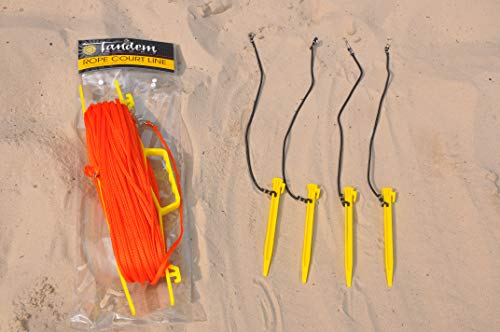 Tandem Sport Outdoor Volleyball Boundary Lines - Volleyball Short Court Rope Court Lines - Volleyball Lines for Sand or Grass - Orange, 26' 3" X 52' 6"