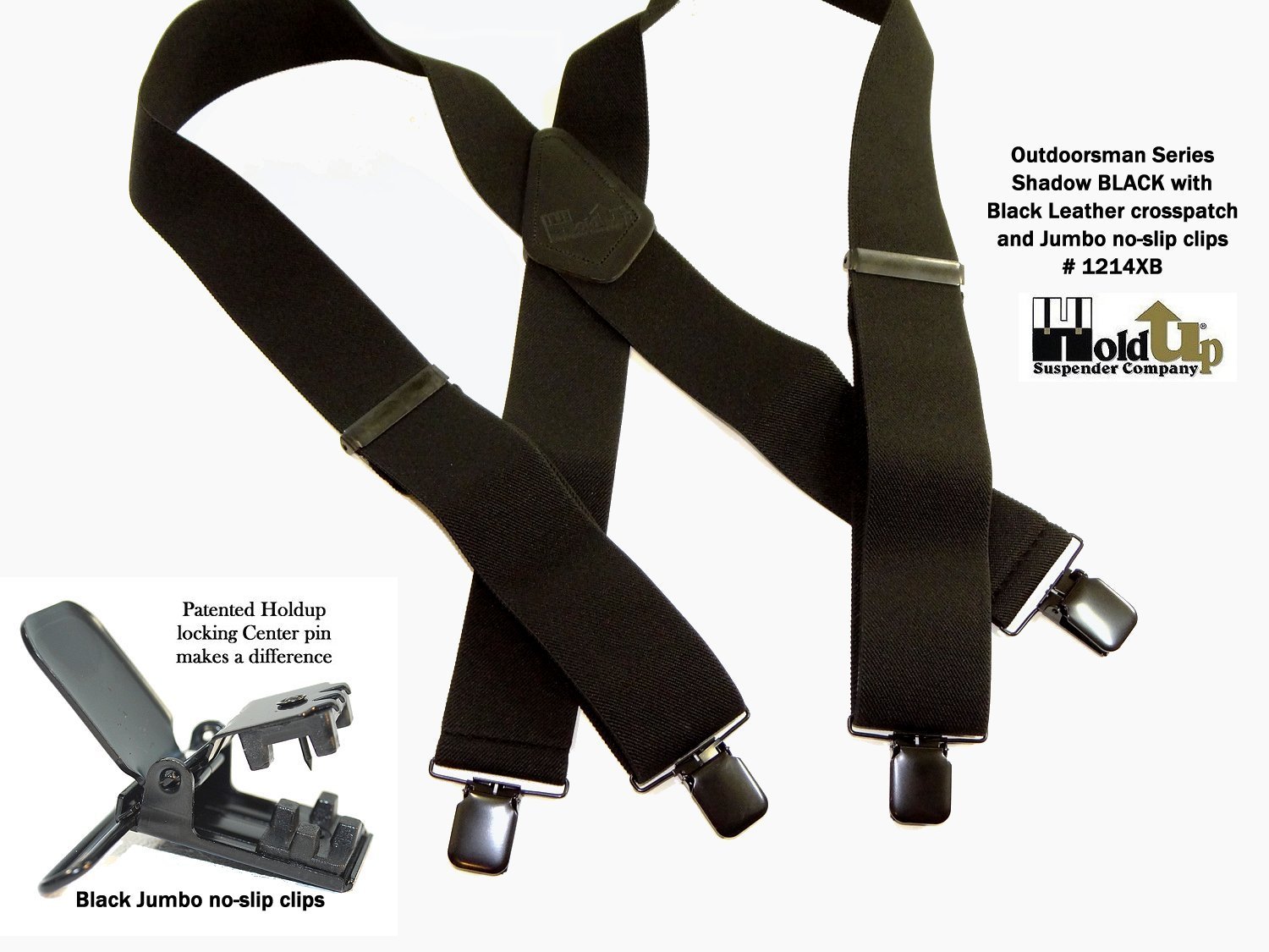 Holdup 2" Wide Outdoorsman Series Shadow Black XL Suspenders for Men with Patented "No-Slip" Metal Clips