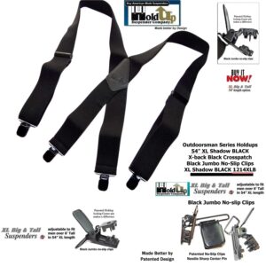 Holdup 2" Wide Outdoorsman Series Shadow Black XL Suspenders for Men with Patented "No-Slip" Metal Clips