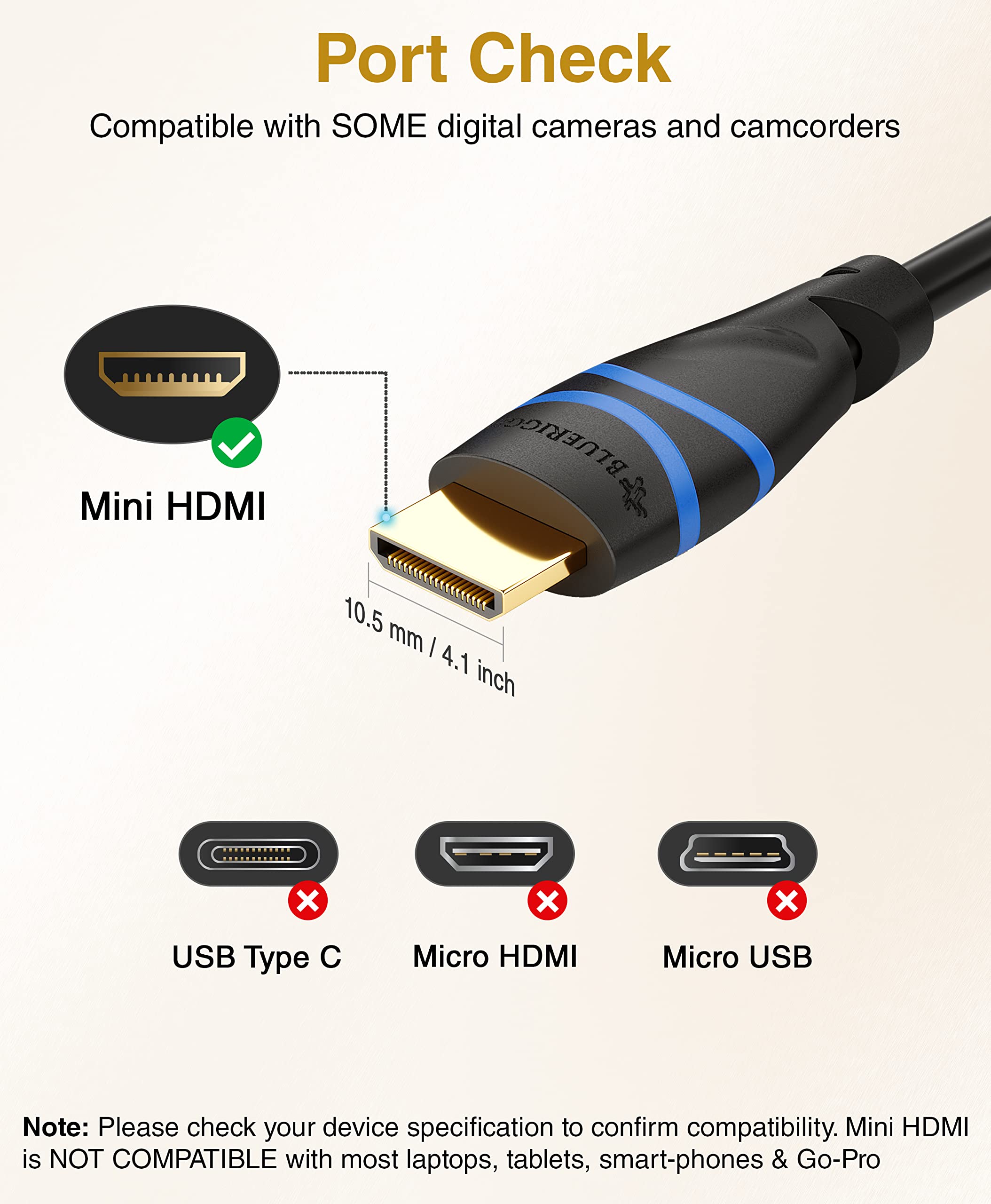 BlueRigger Mini HDMI to HDMI Cable (6FT, 4K 60Hz HDR, Bidirectional High Speed HDMI 2.0 Cord, Ethernet, Audio Return) - Compatible with DSLR Camera, Camcorder, Graphics/Video Card, Raspberry Pi Zero W