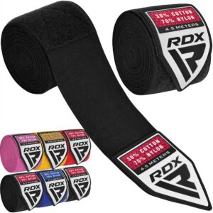 rdx boxing hand wraps inner gloves, 180 inch 4.5m elasticated thumb loop bandages, mexican style under mitts wrist wrap protection muay thai mma kickboxing martial arts punching bag training men women