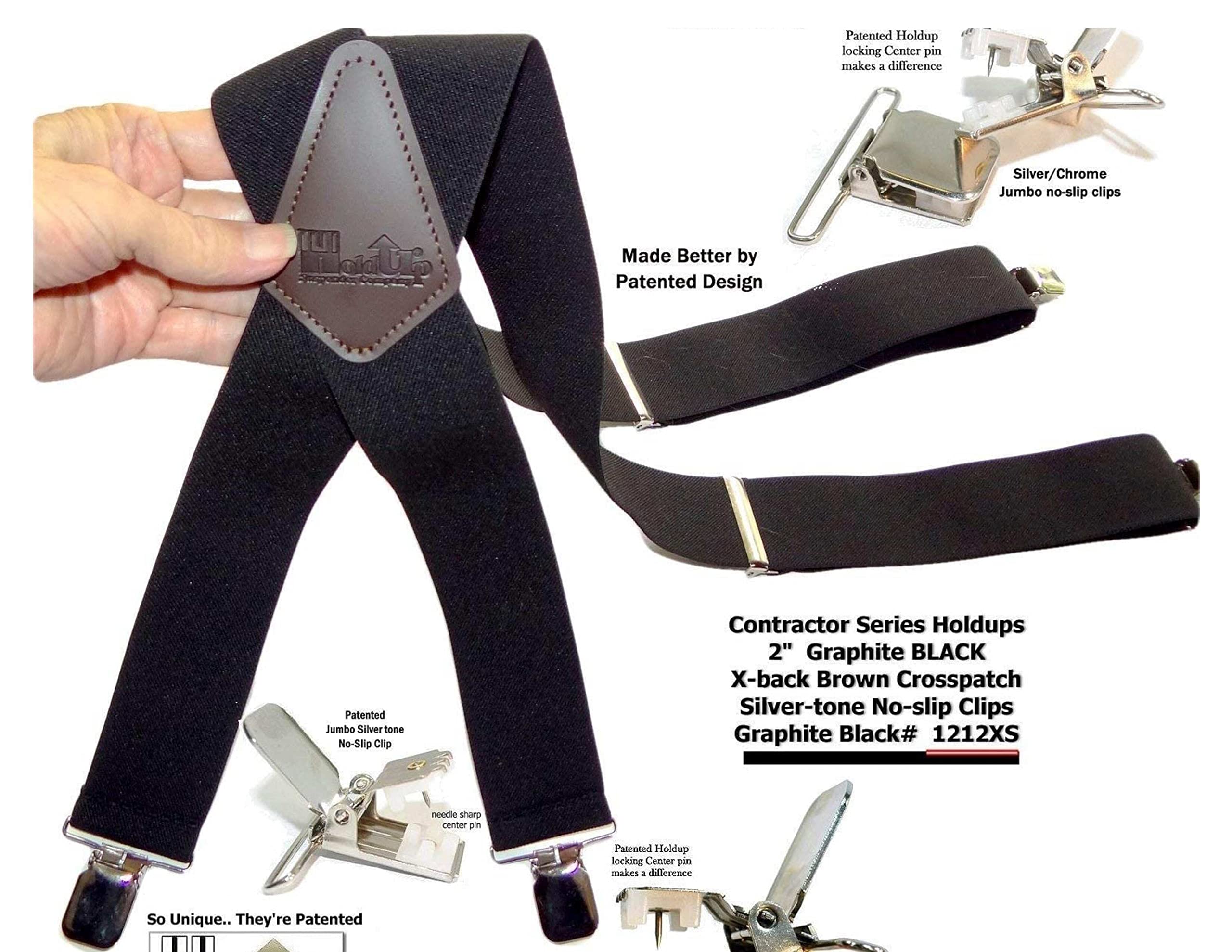 Hold Up Suspenders for Men - 2" Wide Contractor - Ultimate Rugged Suspenders for Men Heavy Duty Construction -Composite Plastic Gripper Clasps for Unmatched Durability and Comfort