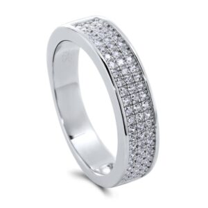 BERRICLE Sterling Silver Wedding Rings Micro Pave Set Cubic Zirconia CZ Half Eternity Ring for Unisex, Rhodium Plated Size 5