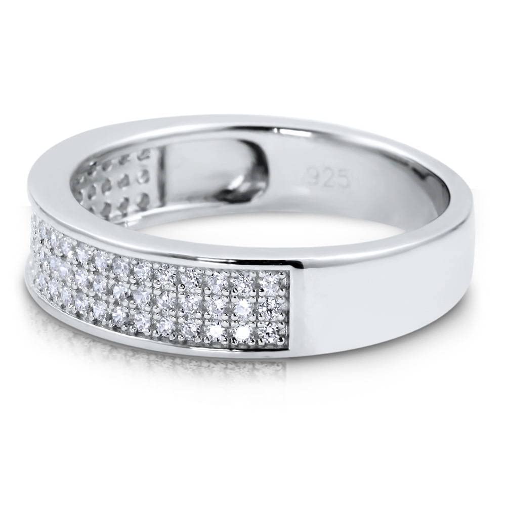 BERRICLE Sterling Silver Wedding Rings Micro Pave Set Cubic Zirconia CZ Half Eternity Ring for Unisex, Rhodium Plated Size 5