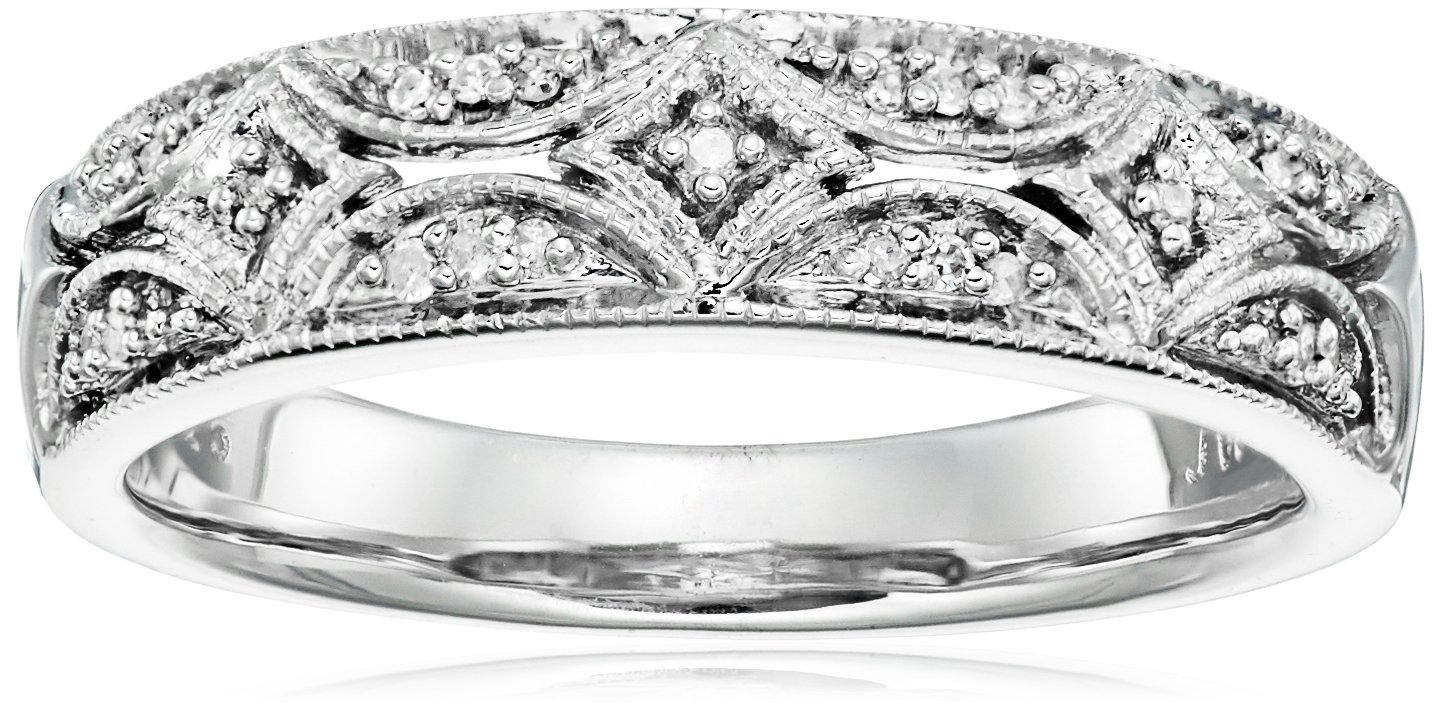 Amazon Essentials Sterling Silver Diamond Accent Band Ring, Size 8 (previously Amazon Collection)