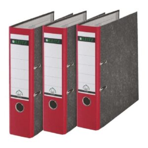 leitz 180° a4 board lever arch file 80mm red - pack of 3