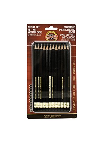 Koh-I-Noor Toison d'Or Graphite Pencil Artist Set, 12 Pencils Per Tin and Blister Carded (FA15021112BC)