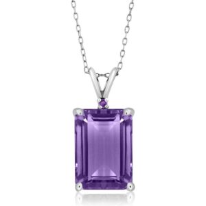 Gem Stone King 7.12 Cttw Purple Amethyst Pendant Necklace For Women In 925 Sterling Silver | Gemstone February Birthstone | Emerald Cut 14X10MM | With 18 Inch Silver Chain