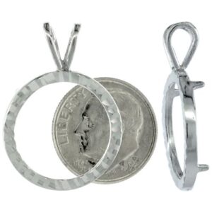 sterling silver 18 mm dime (10 cents) coin frame bezel pendant w/diamond cut finish coin not included