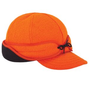 stormy kromer rancher cap - winter thinsulate wool hat with fleece earflap, cold weather gear, warm blaze orange