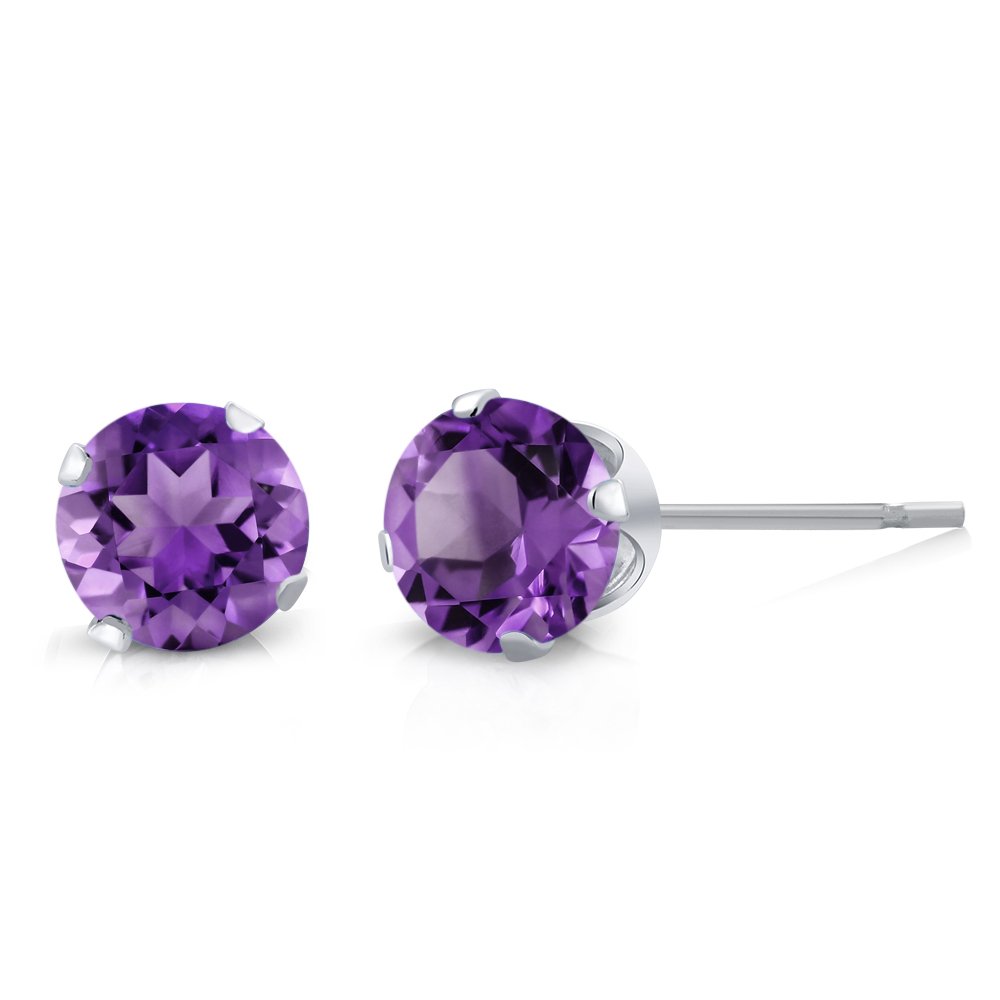 Gem Stone King 925 Sterling Silver Set of 6 Round 4MM Gemstone Stud Earrings - Amethyst, Topaz, Garnet, Citrine, Peridot - Sparkling and Elegant Jewelry for Women