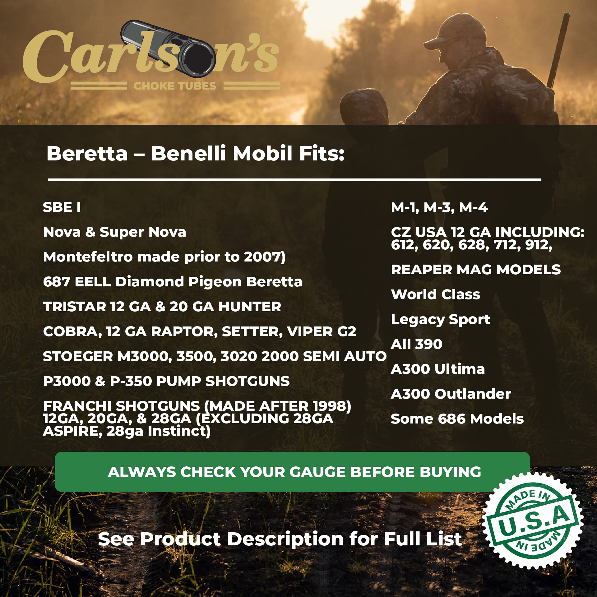 Carlsons Choke Tube Beretta Benelli Mobil Ported Sporting Clays Choke Tube, 12 Ga, Skeet, Black