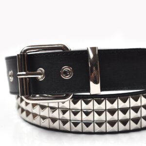 foolsGold 3 Row Pyramid Studded Stud Black Belt XL (40" - 44")