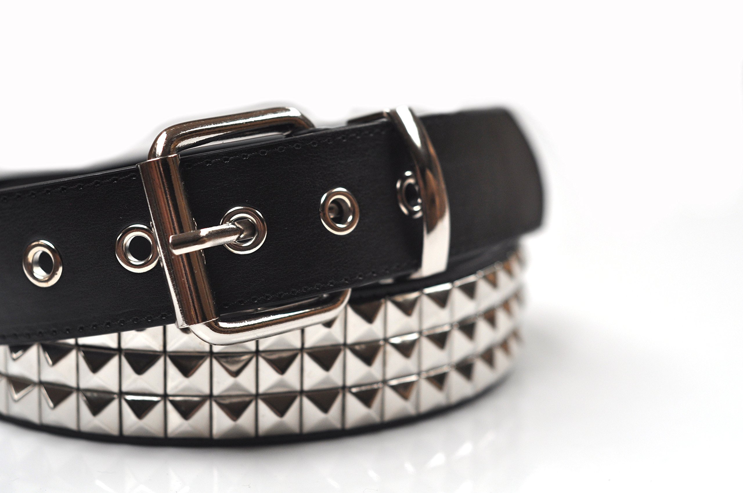 foolsGold 3 Row Pyramid Studded Stud Black Belt XL (40" - 44")