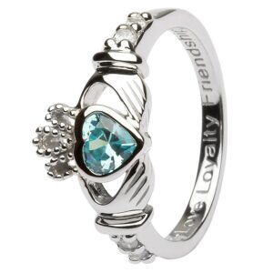 march birth month silver claddagh ring ls-sl90-3 - size: 8 made in ireland.