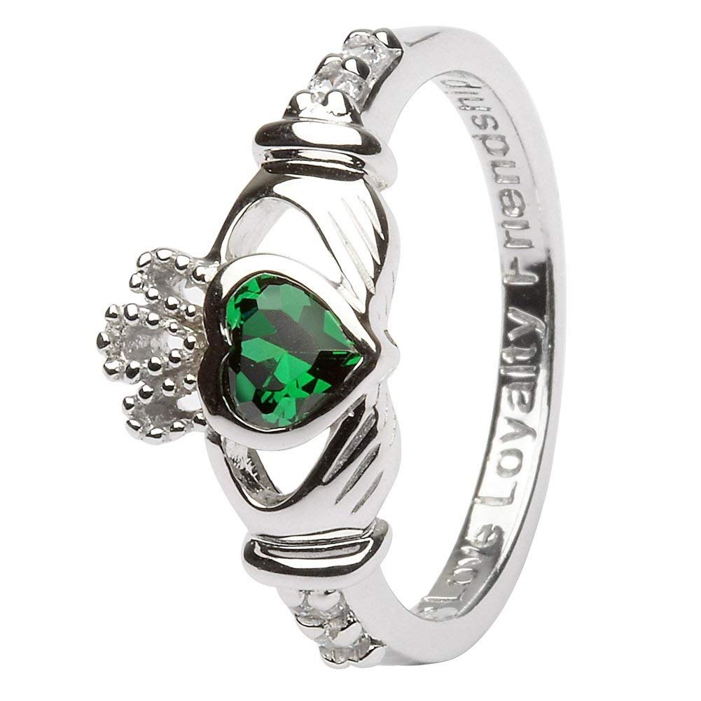 May Birth Month Silver Claddagh Rings LS-SL90-5 - Size: 7 Made in Ireland.