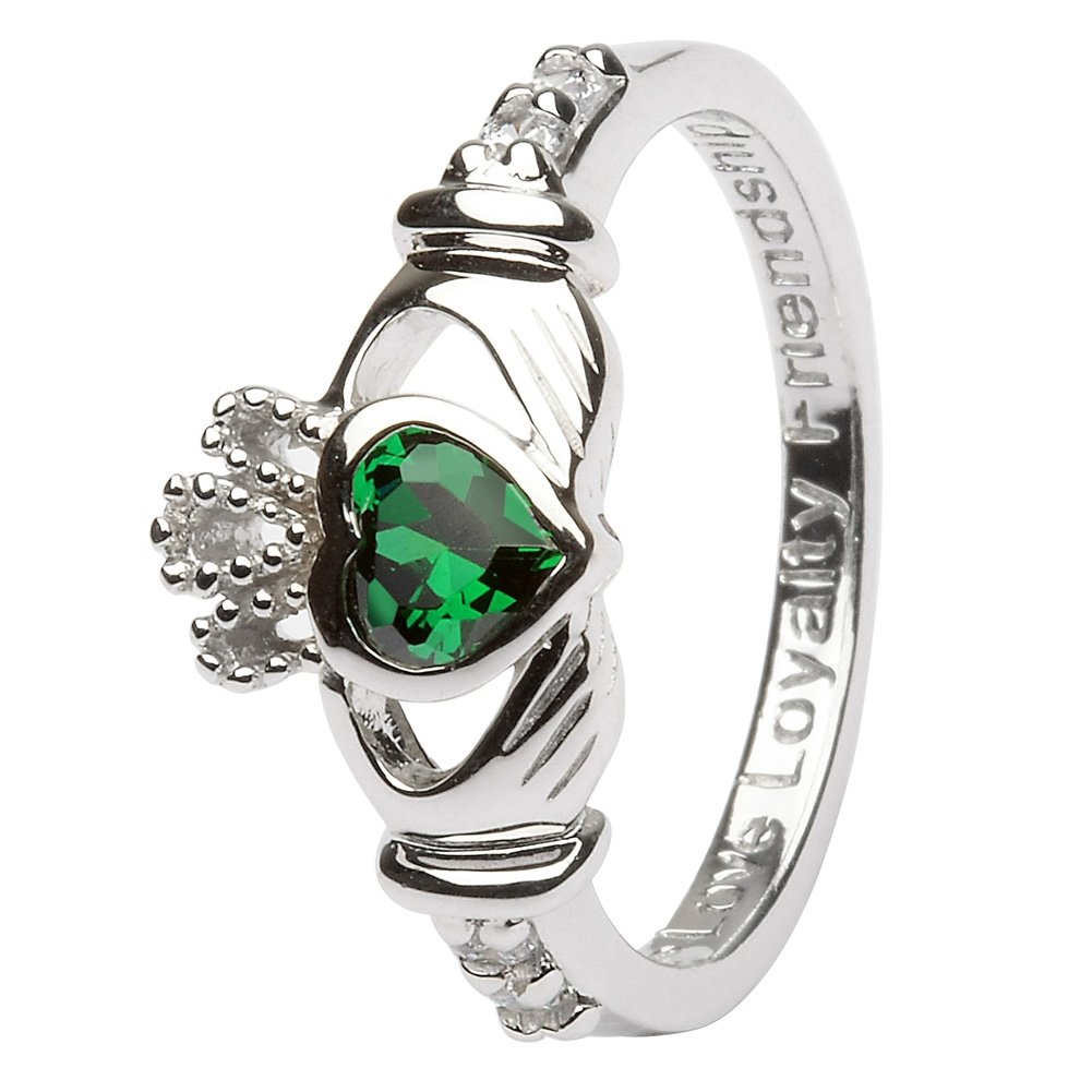 May Birth Month Silver Claddagh Rings LS-SL90-5 - Size: 7.5 Made in Ireland.